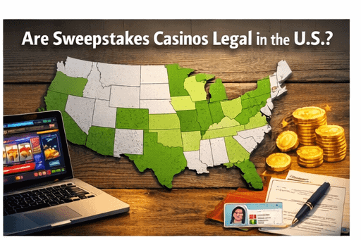Map of the United States showing where sweepstakes casinos are legal to play