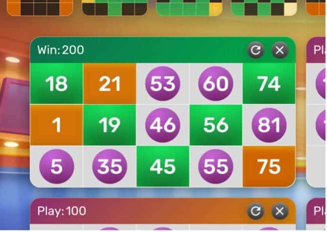 Online bingo gameplay with RNG numbers and coin winnings