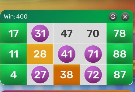 Online bingo gameplay with RNG numbers and coin winnings