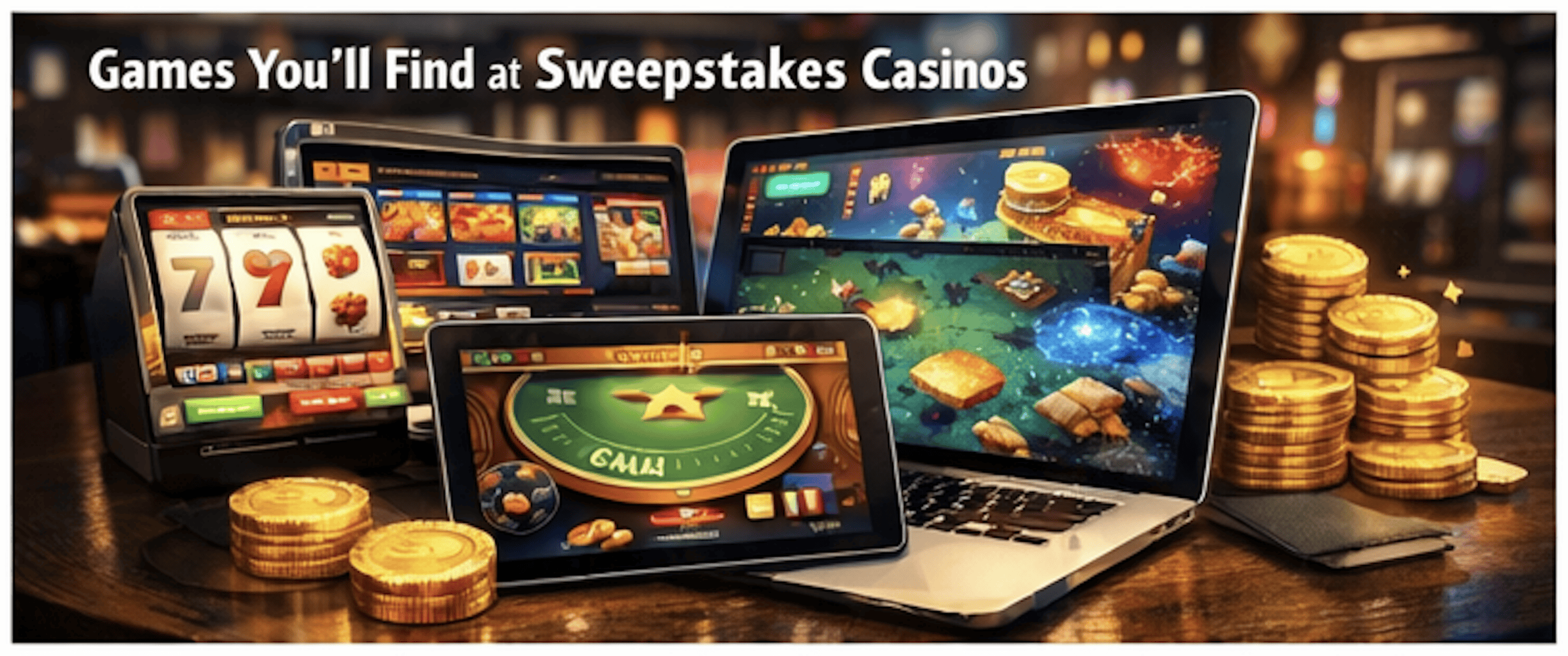 Popular games available at sweepstakes casinos including slots and blackjack