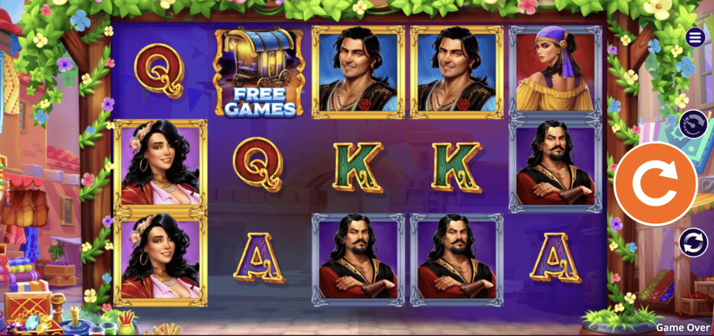 High 5 Casino Bohemian Bazaar slot showing free games feature and themed character symbols